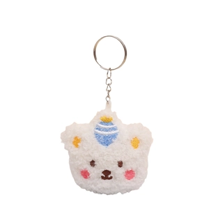 Cute white plush panda keychain with colorful embroidery on a clean white background