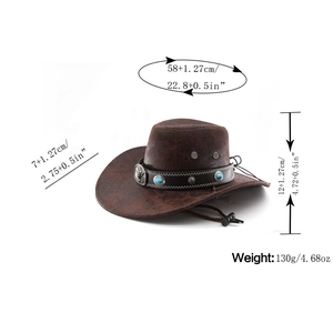 Chapeau de cow-boy vintage marron avec bande turquoise et dimensions de taille complètes