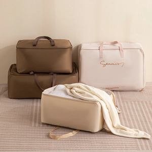 Large thickened satin storage bag for quilts and clothes with durable handles in four colors