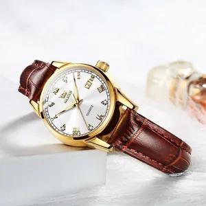 Fashion Unisex Quartz Watch With Genuine Leather Strap Luminous Waterproof Business Casual Wristwatch Calendar Display