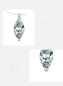 Close-up of D-color VVS1 marquise-cut moissanite pendant in 925 sterling silver setting
