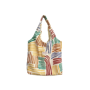 Canvas corduroy tote bag with colorful pop art stripes for daily work and commuting