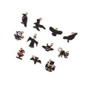 Halloween charm set with black cat, bat, ghost and pumpkin for DIY jewelry making