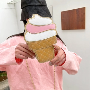 Cute ice cream shaped chain crossbody bag for women with pink cream and cone design