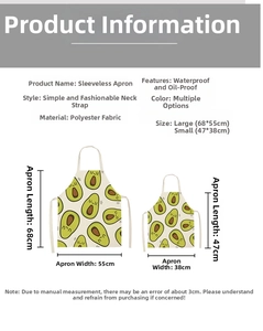 Size chart for waterproof linen sleeveless aprons with excavator and car prints