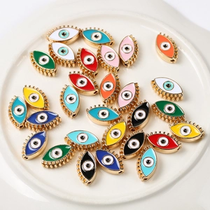 Colorful enamel evil eye charm beads with gold metal base for jewelry making DIY