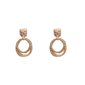 Rose gold textured geometric earrings with irregular square and concentric rings