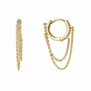 Chic gold hoop earrings with layered tassel chains and micro-inlaid cubic zirconia stones