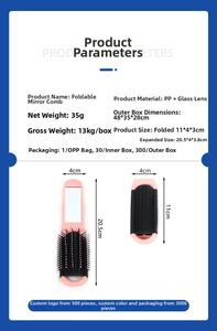 Detailed size parameters of the pink portable folding hair comb with makeup mirror
