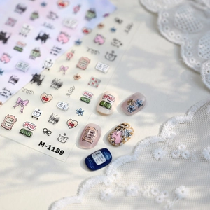 Embossed cartoon nail stickers M-1189 with cute cat, rabbit and flower patterns