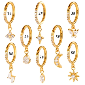 F136 titanium gold ear hoops with zircon star and moon charms in 8 assorted styles