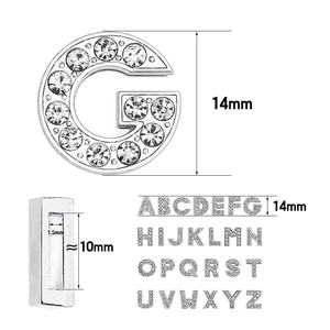 Silver rhinestone A-Z alphabet slider beads for 10mm DIY bracelets and watch straps
