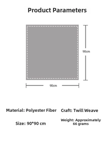 Guida alle taglie foulard in twill 90x90cm con dettagli su poliestere e peso di 66g