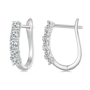U-Shaped Moissanite Hoop Earrings 925 Sterling Silver With Hollow Pattern Elegant Minimalist Geometric Jewelry For Women