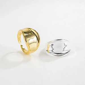 Minimalist wide S925 sterling silver adjustable rings in gold and silver finish
