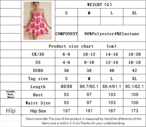 Detailed size guide for halter neck mini dress with US, UK and EU conversion charts