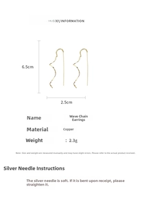 Detailed dimension guide for golden wave tassel chain earrings showing length and weight