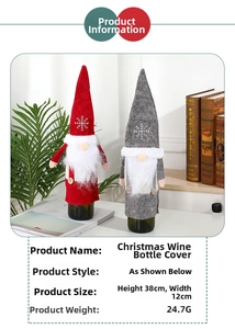 Details der roten und grauen Weinflaschenhüllen mit Zwergen-Design zu Weihnachten