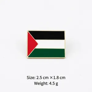 Detail of Palestine flag metal pin badge with 2.5CMx1.8CM size and 4.5g weight specs