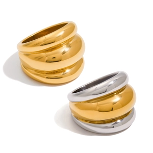 Vintage chunky stainless steel rings with layered design in gold and silver finish