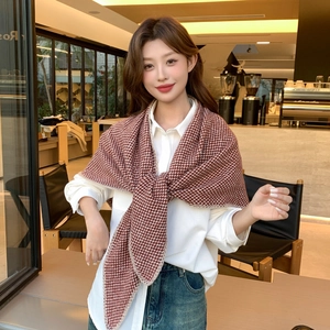 Knit Shawl Scarf Houndstooth Pattern Thick Warm Large Triangular Wrap Elegant Winter Accessories For Women Chic