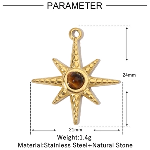 Detailed size parameters of gold octagonal star pendant with brown natural stone inlay