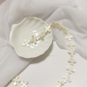 Polished white shell cross-shaped petal loose beads for creative DIY jewelry making