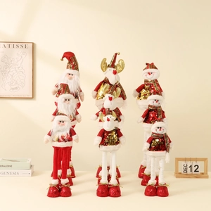 Christmas plush dolls with telescopic legs featuring sequins, Santa, Reindeer and Snowman