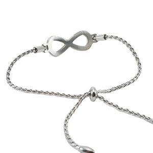 Minimalist silver infinity symbol steel bracelet with adjustable slider clasp for women