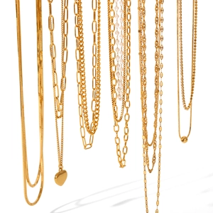 Luxurious 18K gold plated stainless steel layered necklaces featuring heart and pearl charms
