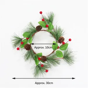 Christmas wreath detail with red berries, pine needles and 30cm outer diameter dimensions