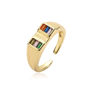 18K gold plated ring with colorful emerald-cut zircons in a minimalist open design