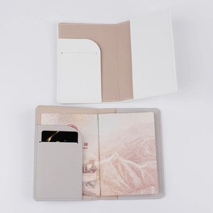 Detail view of the PU leather passport holder interior with card slots and passport pockets