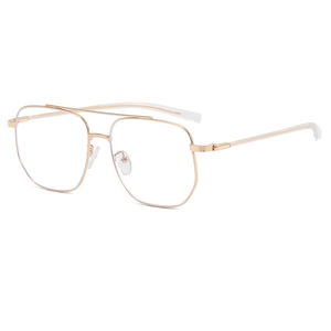 Rose gold polygonal metal double bridge anti-blue light glasses with transparent lenses