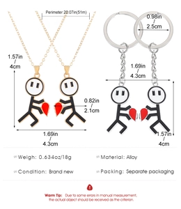 Detaillierte Größentabelle für Streichmännchen Herz Magnet Halsketten Set