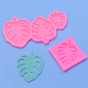 Monstera leaf silicone cake mold set with detailed plant textures for DIY baking and crafts