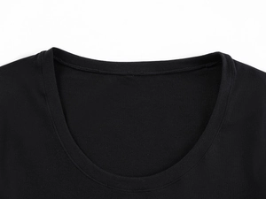 Detail shot of the U-neck collar and stitching on this black slim fit knitted T-shirt