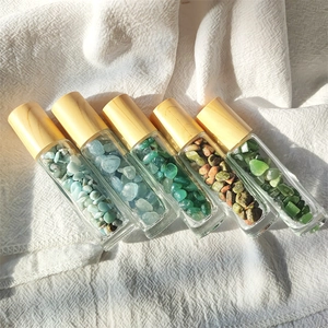 Natural crystal stone roller bottles with bamboo lids for essential oils set of five