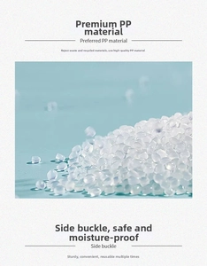 Macro view of clear PP plastic granules highlighting moisture-proof material and side buckle