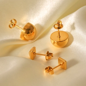 Geometric Stud Earrings For Women Stainless Steel 18K Gold Plated Ball Pyramid Shapes Hypoallergenic Minimalist Jewelry