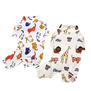 Soft cotton pet pajamas featuring cute cartoon cat and zoo animal prints for small dogs