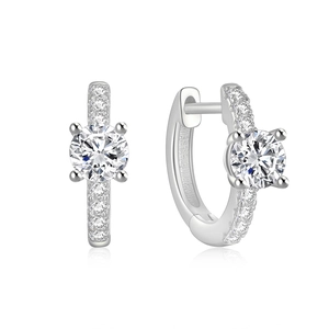 Macro view of S925 sterling silver hoop earrings with marquise flower and zircon stones