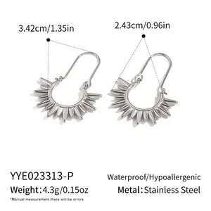 Macro view of waterproof stainless steel sun spike earrings with U-shaped hoop closure