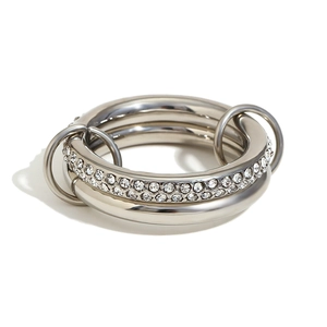 Classic double-layered 18K gold plated stainless steel ring with white zircon stones