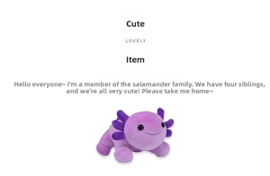 Detailed view of the soft purple axolotl plush toy with black eyes and textured gills