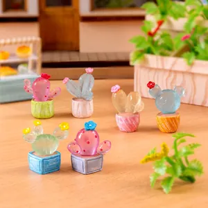 Miniature resin luminous cacti set for DIY micro landscape and dollhouse decoration
