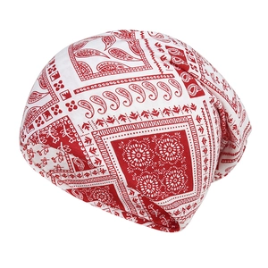 Unisex red and white paisley print thin cotton dual-use beanie and neck gaiter scarf