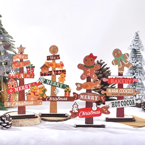 Christmas Wooden Desktop Ornament Gingerbread Man Tabletop Sign Festive Holiday Home Decor Painted Artistic Stand