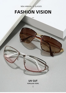 Detailed close-up of gradient fashion sunglasses featuring elegant rhinestone edge accents