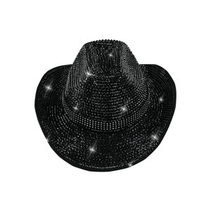 Fashionable black cowboy hat fully embellished with sparkling rhinestones for parties